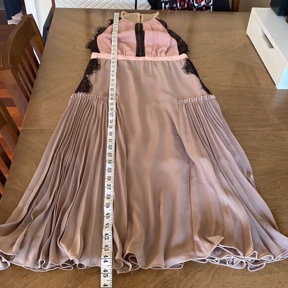 Three Floor Mauve, Pink, & Black Lace Halter Midi Dress with Skirt Pleating - Picture 11 of 11